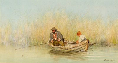 Tanulmány egy csónakból horgászó férfiról és fiúról alkotó: Erskine Nicol
