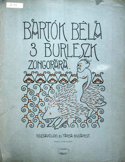 Bartók Béla (1881-1945) zongorára írt három burleszk kottájának első borítója 1912 (színes litó) alkotó: Ervin Voit
