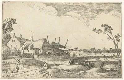 Farm egy úton, és kilátás nyílik a mezőkre Tájképek (sorozat címe) alkotó: Esaias van de Velde