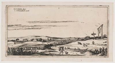 Táj akasztófamezővel Haarlem közelében Tájképek (sorozat címe) alkotó: Esaias van de Velde