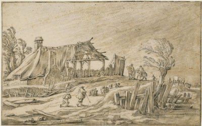 Országút juhnyájjal és lovasokkal esőviharban alkotó: Esaias van de Velde