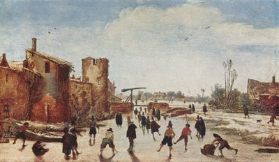 Korcsolyázás a városfal közelében alkotó: Esaias van de Velde