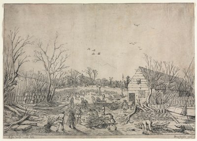 Az 1624. január 10-i nagy árvíz (vagy Vianen, 1624. A leszakadt gát helyreállítása a Lek folyón) alkotó: Esaias van de Velde