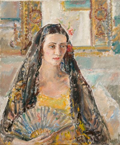 Hölgy legyezővel, exh. 1926 (olaj, vászon) alkotó: Ethel Walker