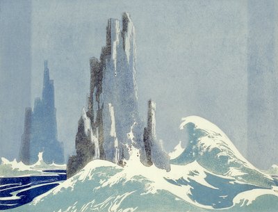 Cathedral Rocks, Tasmania, 1939 (linómetszet) alkotó: Ethleen Palmer