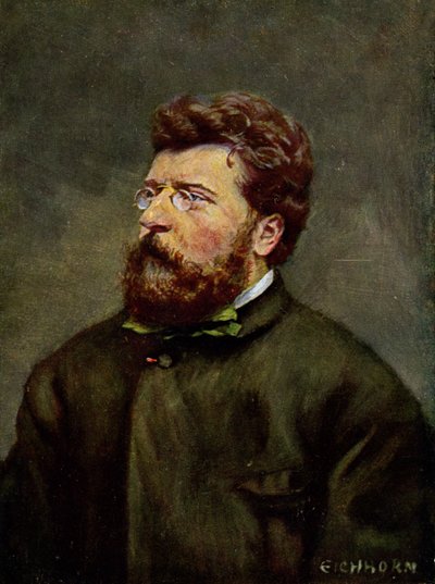 Zene. Georges Bizet francia zeneszerző. Georges Bizet illusztrációja, Ausztria, 1900 körül (képeslap). alkotó: Etienne (after) Carjat