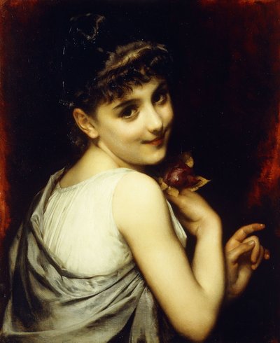 Egy fiatal szépség, kezében egy vörös rózsa, alkotó: Etienne Adolphe Piot