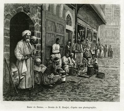 Damaszkusz bazár. E.Ronjat metszet a La Syria d