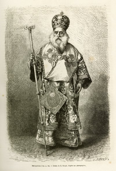 Az új athéni székesegyház nagyvárosi estéje. Metszet E.Ronjat rajza után, a görögországi utazás szemléltetésére, Henri Belle, 1861-1868-1874, megjelent a "" Le tour du monde""" 1876-ban, szerkesztette Edouard Charton, Hachette kiadás, alkotó: Etienne Antoine Eugene Ronjat