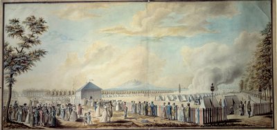 Francia forradalom: „A köztársasági hadsereg leendő vezetőinek Mars Iskola katonai tábora” Etienne Bericourt akvarellje (18. század) 1794 Párizs, B.N. alkotó: Etienne Bericourt