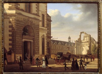 A Louvre Múzeum bejárata és a Saint Louis du Louvre romjai. Kilátás Párizsra. Etienne Bouhot (1780-1862) festménye alkotó: Etienne Bouhot