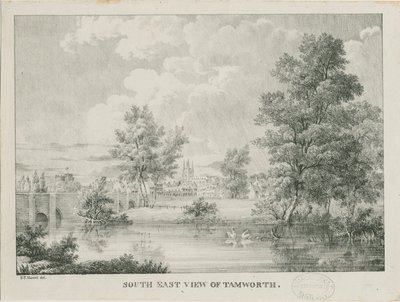 Tamworth – Távoli kilátás délről: litográfia, nd [1796-1865] alkotó: Etienne Bruno Hamel