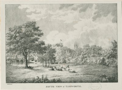 Tamworth – Távoli kilátás délről: litografált, nd [1796-1865] alkotó: Etienne Bruno Hamel