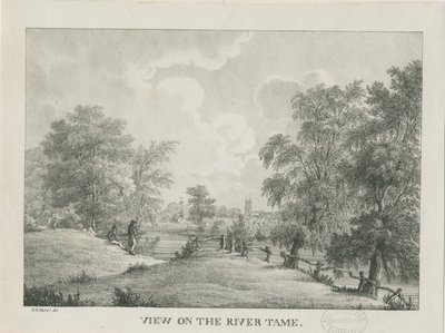 Tamworth – A Tame folyó: litográfia, nd [1796-1865] alkotó: Etienne Bruno Hamel