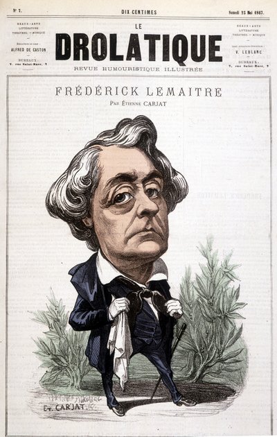 A Drolatic, Fréderick Lemaitre (1800/1876), drámai szerepeiről híres színész, közel áll Victor Hugohoz. Karikatúrád, Carjat. alkotó: Etienne Carjat