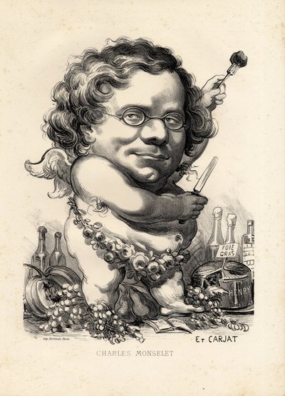 repülő levél - Illusztráció: Etienne Carjat (1826-1906): Obeite, Foie gras - Monselet Charles (1825-1888) alkotó: Etienne Carjat