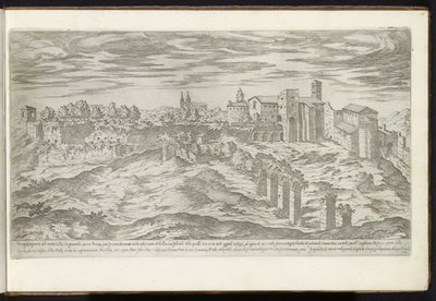 Monte Celio te Róma Bouwwerken uit de oudheid (sorozat címe) Stefano Du Perac Parisino Róma ókorának maradványait gyűjtötte össze és portrékat perspektívában (sorozat címe a tárgyon) alkotó: Etienne Duperac