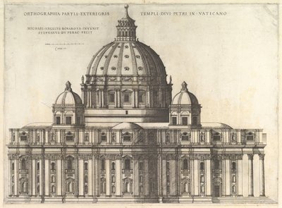 The Roman Mirror of Magnificence: Elevation Showing the Exterior of Saint Peters Basili..., 1558-61. alkotó: Etienne Duperac