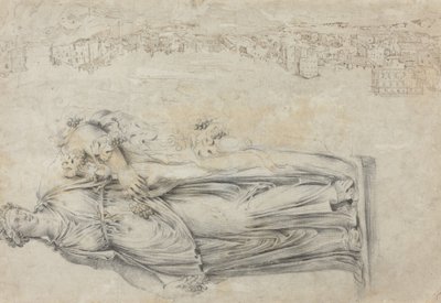 Kilátás a Tiberisre; Egy római Bacchante szobor másolata [verso] alkotó: Etienne Duperac