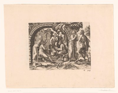 Mese a szatírról és a parasztról, aki belefúj a levesébe és a kezébe alkotó: Etienne Dupérac (attributed to)
