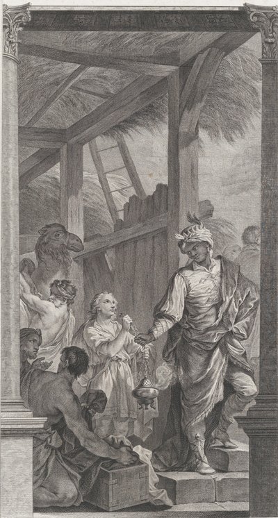 Az alapítottak kápolnája Párizsban: Le Roi mage Balthazar et sa suite, 1752. alkotó: Etienne Fessard