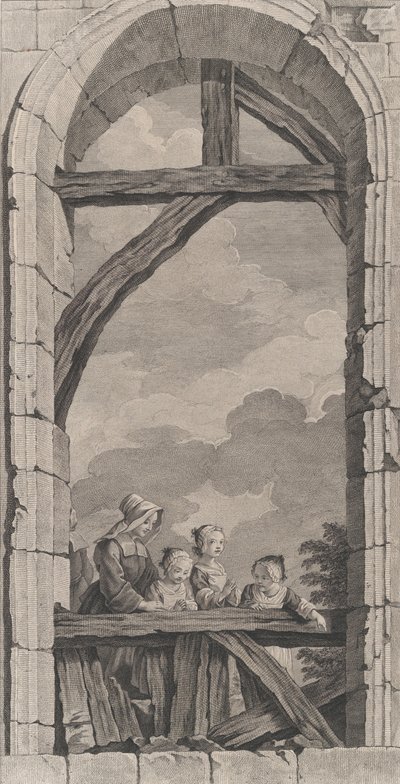 Az alapítottak kápolnája Párizsban: Apáca és kislányok nézik a Crec..., 1756. alkotó: Etienne Fessard