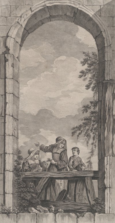 Az alapítottak kápolnája Párizsban: Apácák és fiúk a betlehemet nézegetve,..., 1757. alkotó: Etienne Fessard