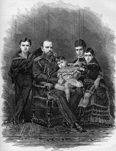 Az orosz császári család portréja 1881-ben: III. Sándor cár (1845-1894) és Mária Fjodorovna (vagy Fjodorovna vagy Fedorovna) (Mary Sophie Dagmar alkotó: Etienne Gabriel Bocourt