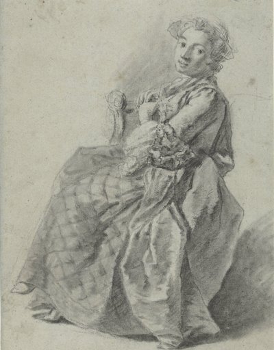 Tanulmány egy ülő fiatal nőről, balra alkotó: Etienne Jeaurat (attributed to)