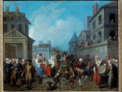 Karnevál Párizs utcáin Etienne Jeaurat (1699-1789) festménye 1757. Méret: 0,65 x 0,82 m Párizs, Musee Carnavalet alkotó: Étienne Jeaurat