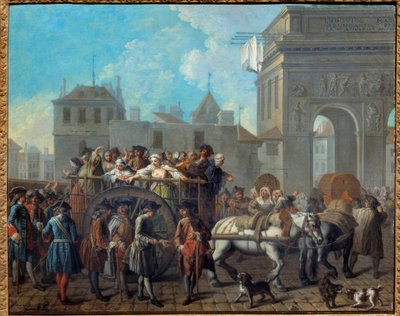 Az örömlányok magatartása a Salpetriere-ben, átjáró Szent Bernát kapuja mellett A jelenlegi Salpetriere Kórház eredetileg börtön és női hospice volt. Etienne Jeaurat (1699-1789) festménye 1757 Dim. 0,65 x 0,82 m Párizs, Musee autó alkotó: Étienne Jeaurat