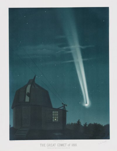 Az 1881-es nagy üstökös, amelyet június 25-ről 26-ra virradó éjjel figyeltek meg, 1 óra 30 perckor, a The Trouvelot Astronomical Drawings 1881-ből, pub. 1881 (színes litográfia) alkotó: Étienne Léopold Trouvelot
