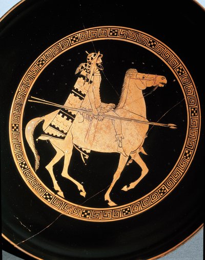 Etruszk ókor: egy lovast ábrázoló kylix részlete. Falerii Veteresből (Civita Castellana) a Kr.e. 5. századból. Róma, a Villa Giulia Nemzeti Múzeuma alkotó: Etruscan