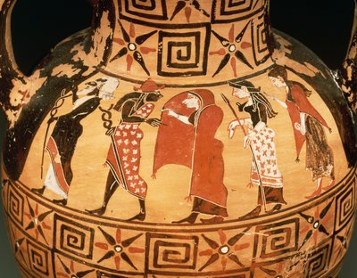 Fekete figurás amfora Párizs ítéletét ábrázolva (kerámia) alkotó: Etruscan
