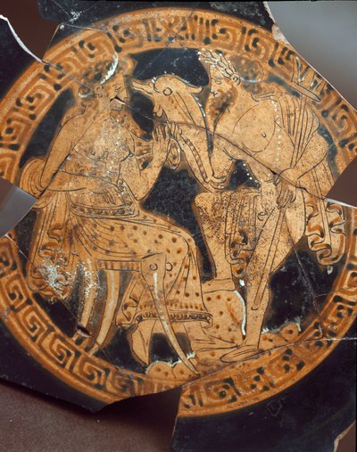 Etruszk antikvitás: egy kylix részlete, amely Poszeidónt és Amfitritet ábrázolja. Falerii Veteresből (Civita Castellana) a Kr.e. 6. századból. Róma, a Villa Giulia Nemzeti Múzeuma alkotó: Etruscan
