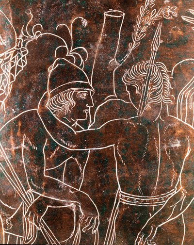 Etruszk művészet: az argonauták legendáját képviselő bronz Ficoroni Cistus részlete. Preneste-ből (Palestrina). Kr.e. 340. Villa Giulia Nemzeti Múzeum, Róma alkotó: Etruscan