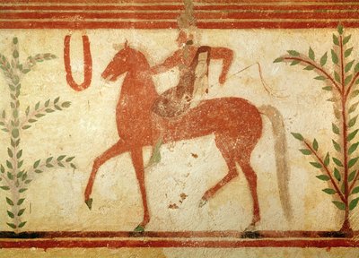 Lovas, jobb oldal, a Báró sírjából, Kr.e. 500 körül (falfestmény) alkotó: Etruscan