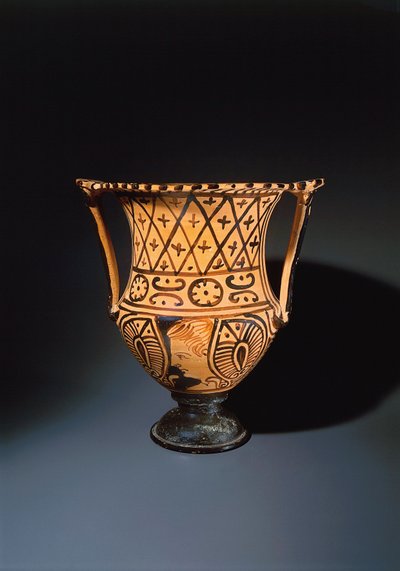 Emberi arcot ábrázoló vörös figura kelyhes krater (bor és víz keverésére használt váza). alkotó: Etruscan