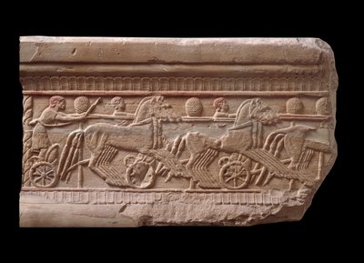 Dombormű egy szekérversenyrel az olaszországi Chiusi márvány mérföldkövéről, Kr.e. 6. század alkotó: Etruscan