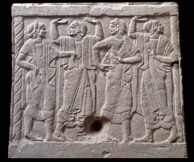Dombormű táncosokkal egy márvány mérföldkőről Chiusiban, Olaszországban, Kr.e. 6. században alkotó: Etruscan Etruscan