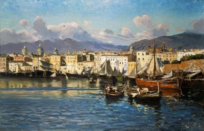 Palermo régi kikötője (olaj, vászon) alkotó: Ettore de Maria Bergler