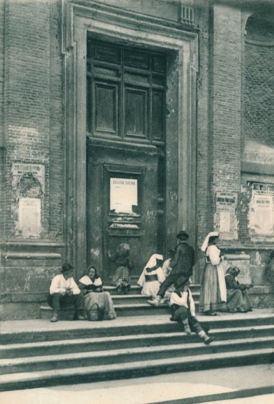 Művészmodellek találkozóhelye egy templom előtt a Via Babuino-ban, Róma, Olaszország, 1927 alkotó: Eugen Poppel