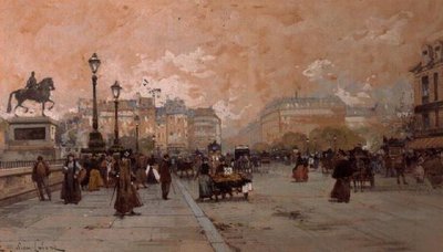 Egy párizsi utcai jelenet alkotó: Eugene Galien Laloue