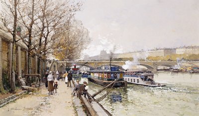Bárkák a Szajnán alkotó: Eugene Galien Laloue