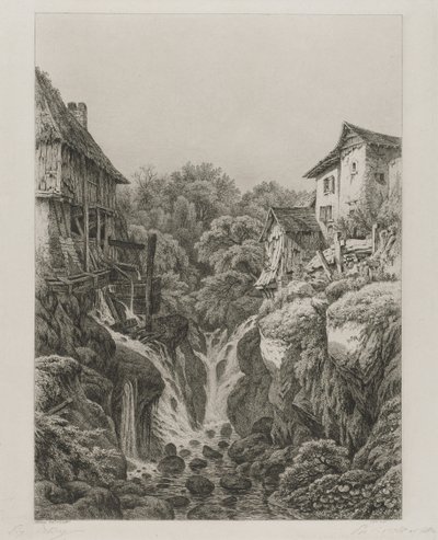 Grésy malma és vízesése Aix-les-Bains közelében, 1856. alkotó: Eugene Bléry
