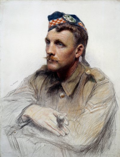 Első világháború: „” Egy skót katona portréja a nagy háború alatt”” Eugene Bornand (1850-1921) rajza 20. századi Párizs, Becsületlégió Múzeuma alkotó: Eugene Bornand