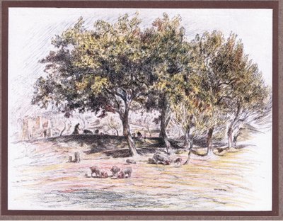 Juniper barát levágja egy disznó lábát, hogy odaadja egy beteg embernek, 1919 alkotó: Eugene Burnand
