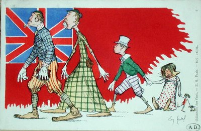 A franciák által érzékelt brit család, képeslap (színes litho) alkotó: Eugene Cadel