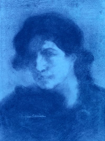 Női portré (kék tinta és mosás papíron) alkotó: Eugène Carrière