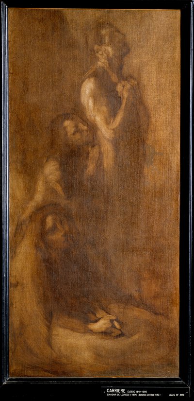 Lourdes Pelerins emlékezése imában. Eugene Carriere (1849-1906) festménye 1896 V. 0,73x0,35 m Párizs, Muse d